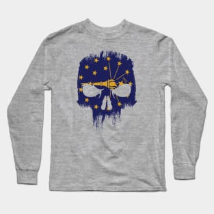 Retro Grunge Indiana State Flag Skull Long Sleeve T-Shirt